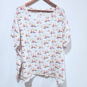 Cynthia Rowley Womens White 100% Linen Sail Boat Print Blouse Size 3X Beach